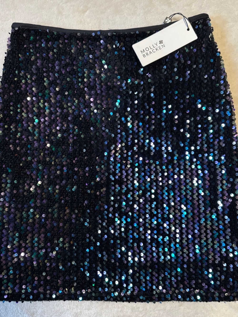 NWT Molly Bracken Black Sequin Mini Skirt XS Party Night Out Sparkle Stretch NEW